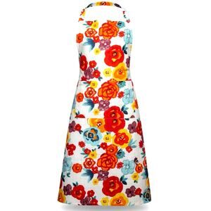 Floral Bib Apron Flower Power VTG Retro Style Pockets Colorful 70s Hippie Boho